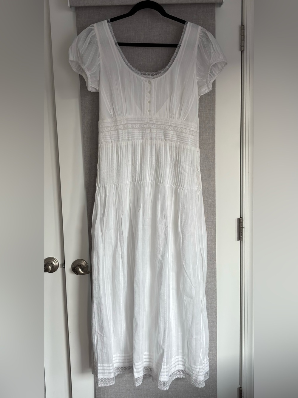 J.Crew Tall Lace-Trim Pintuck Dress in Cotton Dobby